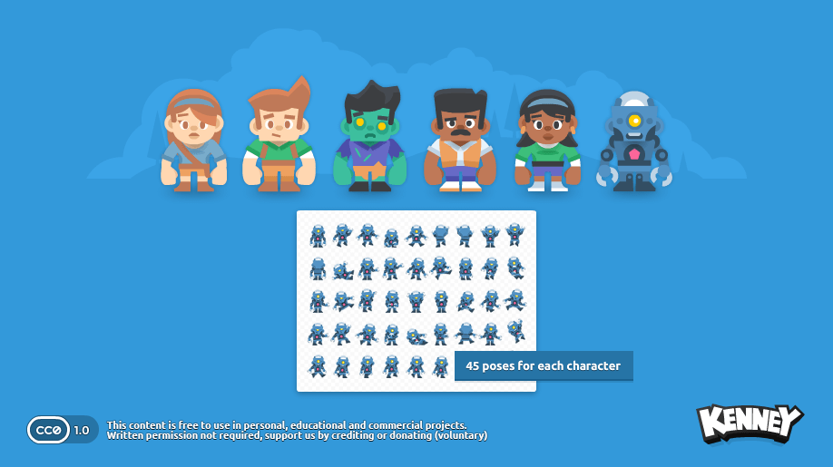 A complete illustrated cast with many authored poses